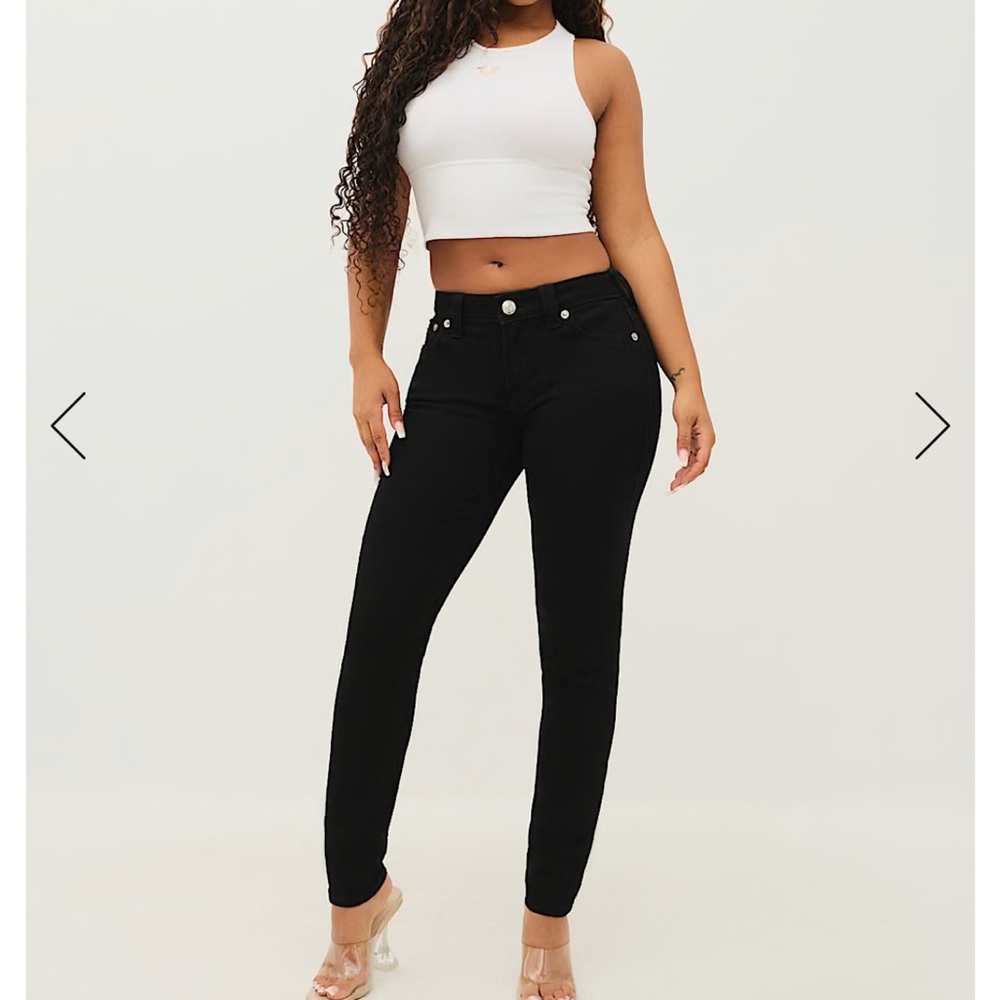 True Religion OG Halle Mid Rise Skinny Jeans in Black